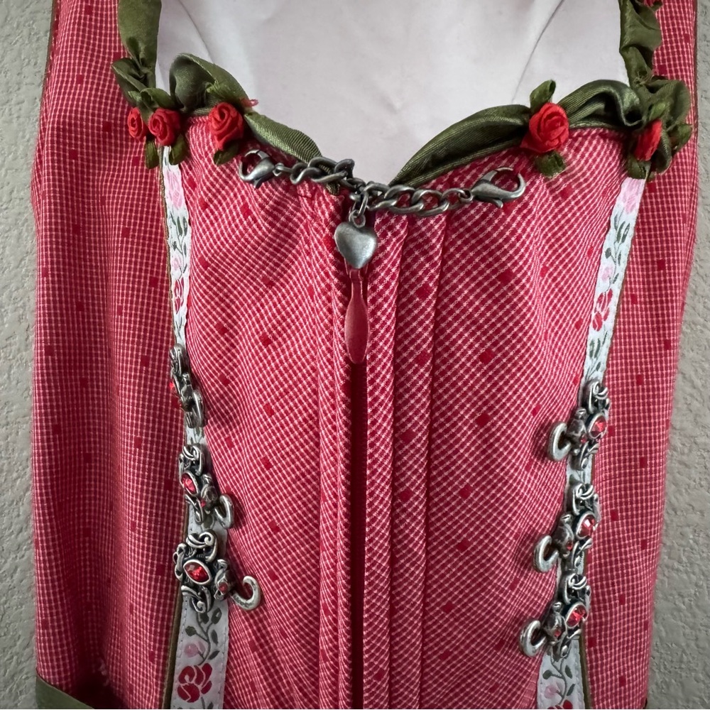 Krüger Dirndl Dress US XS EU 34 Red Green German Oktoberfest Alpine Trachten - Picture 5 of 12
